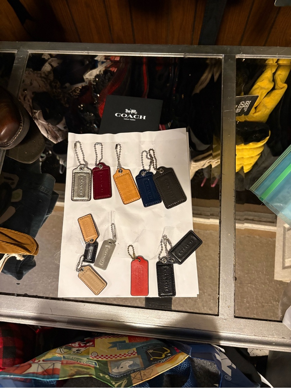 Coach Multicolor Leather Key Tag Set with Metal Chains